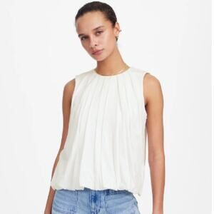 Madewell Sleeveless Crewneck Bubble Top SZ M White Pullover Lined Stretch Cotton